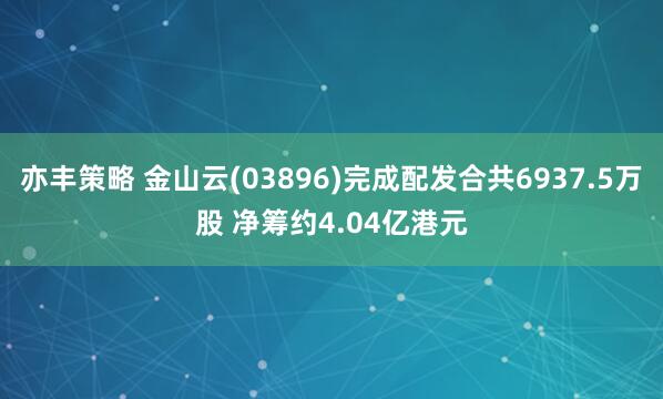 亦丰策略 金山云(03896)完成配发合共6937.5万股 净筹约4.04亿港元
