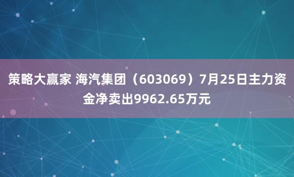 策略大赢家 海汽集团（603069）7月25日主力资金净卖出9962.65万元